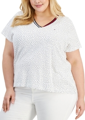 Tommy Hilfiger Plus Size V-Neck Dot-Print Top - Bright White