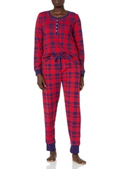Tommy Hilfiger Women's Thermal Long Sleeve Ski Pajama Set Pj  Aspen Plaid Red/Blue