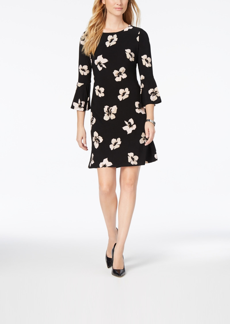 Tommy Hilfiger Printed Jersey Bell Sleeve A-line Dress - BLCK MULTI