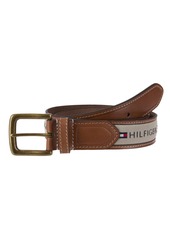 Tommy Hilfiger Men's Tri-Color Ribbon Inlay Leather Belt - Black