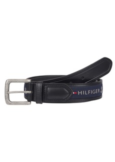 Tommy Hilfiger Men's Tri-Color Ribbon Inlay Leather Belt - Black