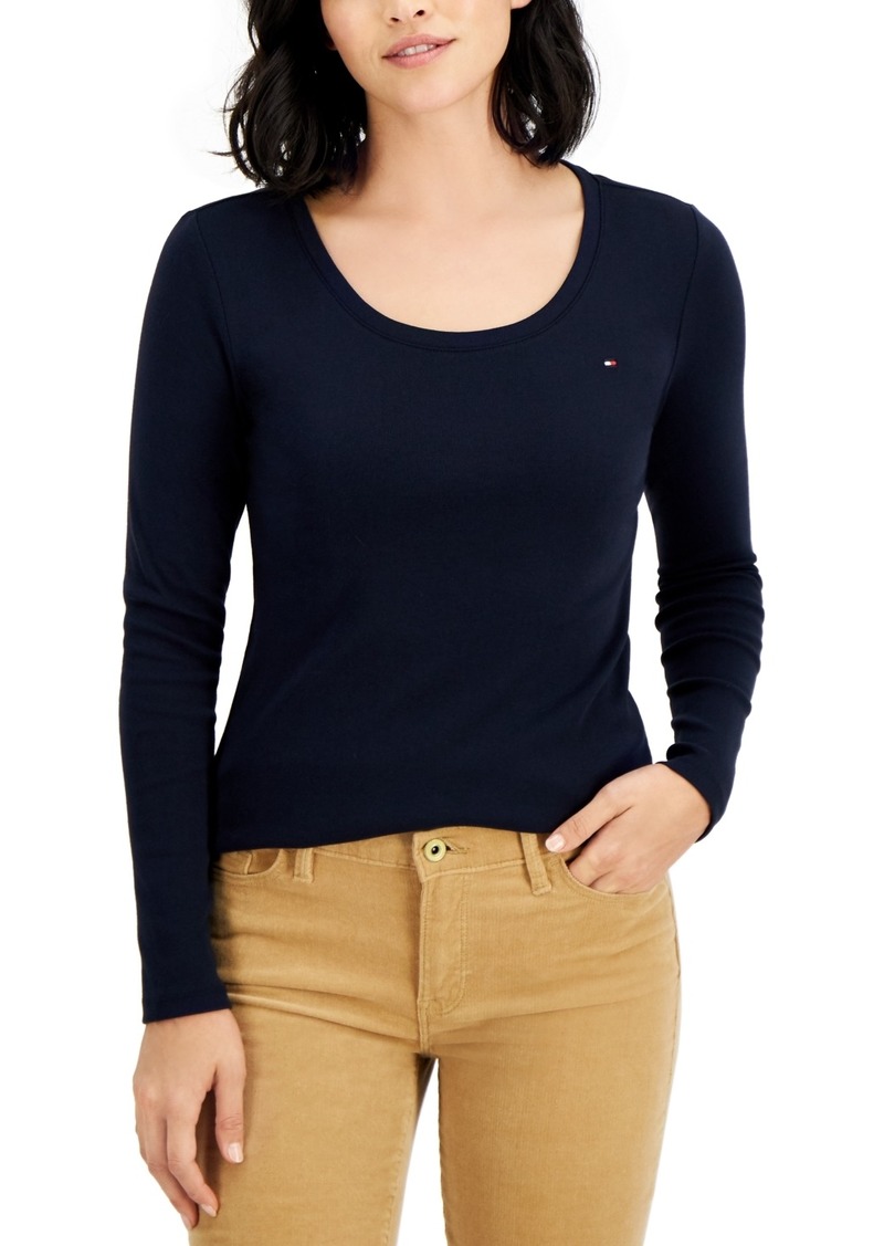 Tommy Hilfiger Women's Solid Scoop-Neck Long-Sleeve Top - Sky Captain