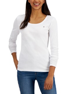 Tommy Hilfiger Women's Solid Scoop-Neck Long-Sleeve Top - Bright White