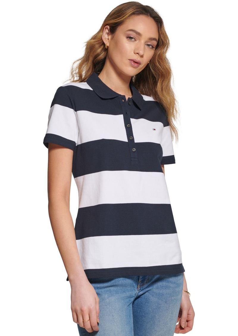 Tommy Hilfiger Women's Striped Pique Polo Shirt - Sky Cap/brght Wht