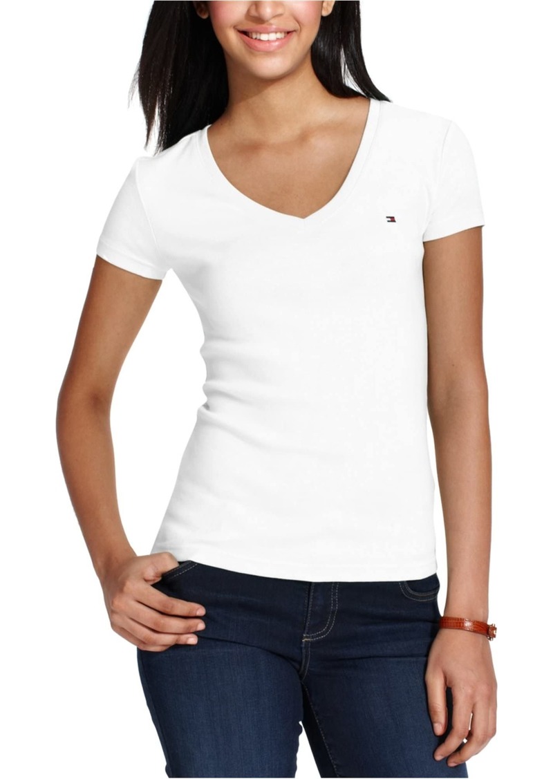 Tommy Hilfiger Short Sleeve Tops-Cotton Shirts for Women with V-Neckline and Logo Detail