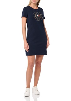 Tommy Hilfiger Women's Short Sleeve Metallic Logo Cotton T-Shirt Dress