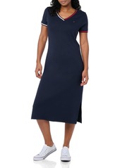 Tommy Hilfiger Women's V-Neck Stripe Trim Midi T-Shirt Dress