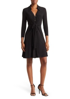 Tommy Hilfiger Tie Front Button-Down V-Neck Long Sleeve Dress