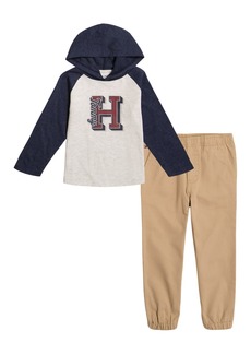 Tommy Hilfiger Toddler Boys Long Sleeve Raglan Hooded T-shirt and Sueded Twill Joggers Set, 2 Piece