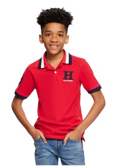 Tommy Hilfiger Little Boys Striped Collar Embroidered Matt Polo - Regal Red
