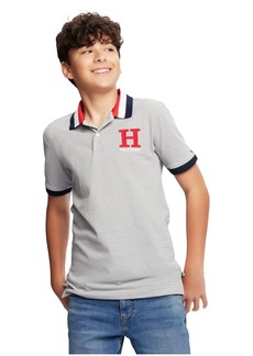 Tommy Hilfiger Little Boys Striped Collar Embroidered Matt Polo - Th Grey Heather
