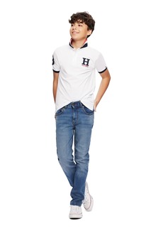 Tommy Hilfiger Little Boys Striped Collar Embroidered Matt Polo - White
