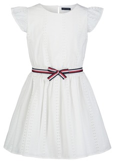 Tommy Hilfiger Toddler Girls Eyelet Stripe Flutter Sleeve Dress - White