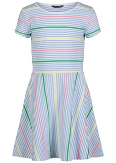 Tommy Hilfiger Toddler Girls Striped Jersey Short Sleeve Skater Dress - Placid Blue