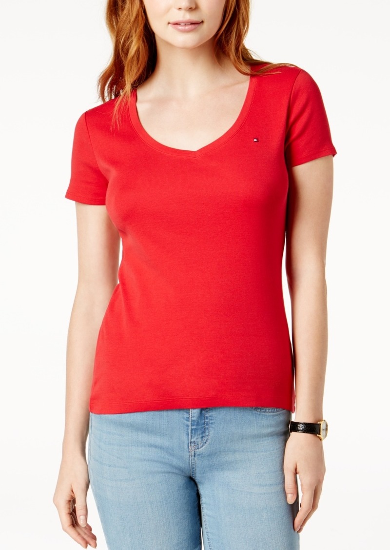 Tommy Hilfiger Women's V-Neck T-Shirt, Created for Macy's - Scarlet