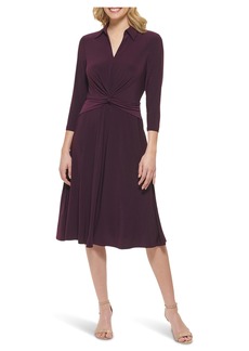 Tommy Hilfiger Women's 3/4 Sleeve Jersey Fit-and-Flare Wrap Detail Dress