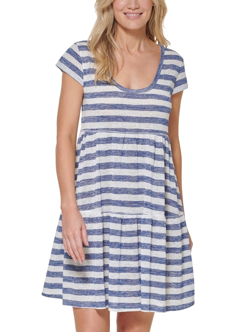 Tommy Hilfiger Wide Stripe Cap Sleeve Dress Cover-Up - Wide Burnout Stripe Gulf Blue / White