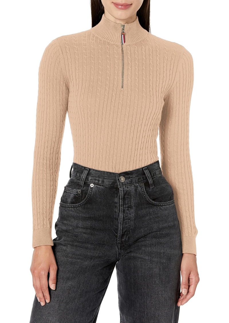 Tommy Hilfiger Women's 1/4 Zip Mockneck Solid Cotton Sweater