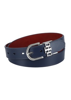 Tommy Hilfiger Women's 2-In-1 Reversible Th Monogram Strap Keeper Dress Casual Belt - Navy/red