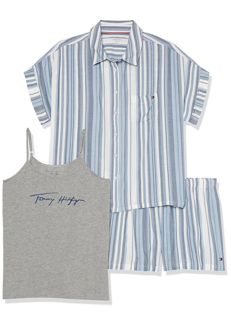 Tommy Hilfiger Women's 3-Piece Tank and Nocha Collar Short Pajama Set Pj  XL