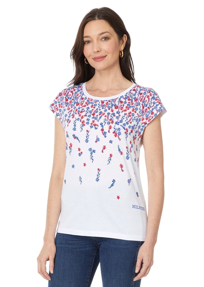 Tommy Hilfiger Womens Short Sleeve Ditsy Floral Ombre Tee