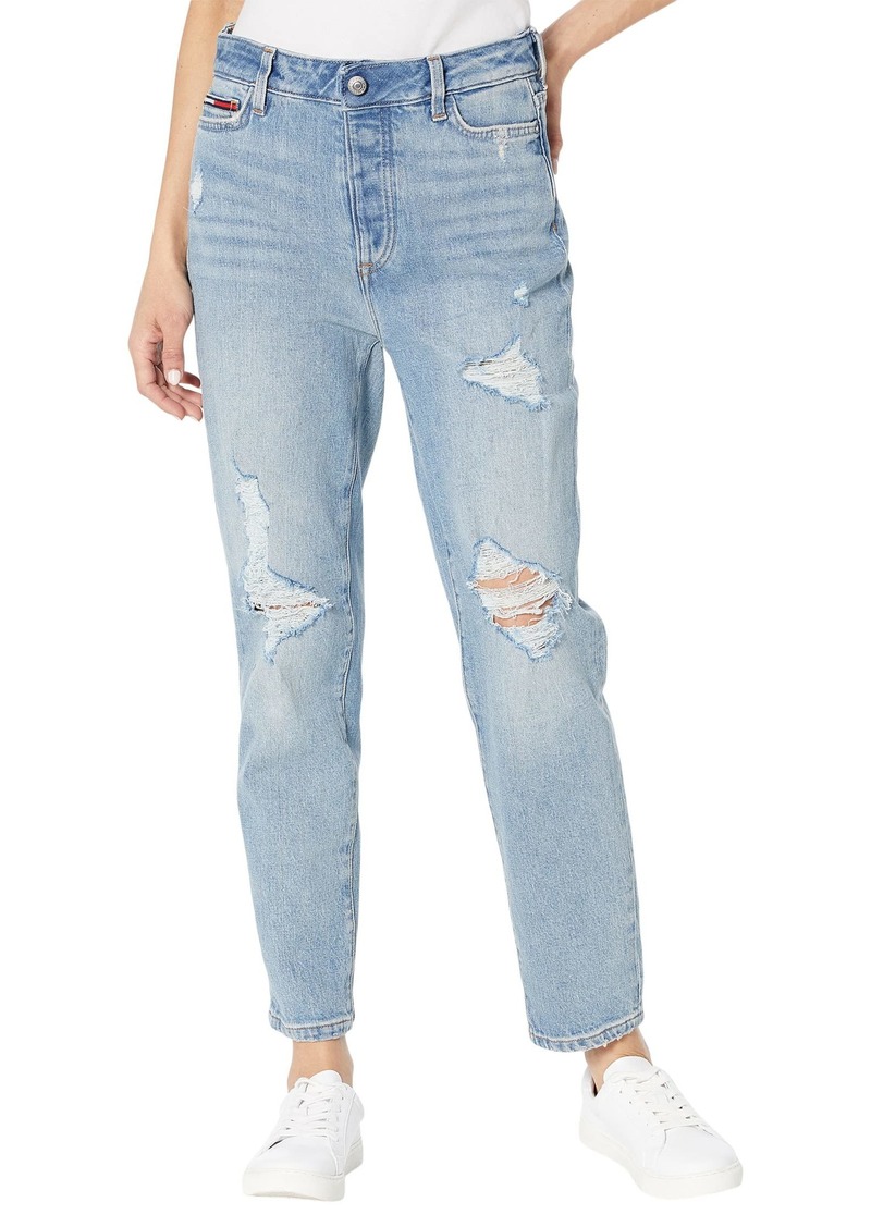 Tommy Hilfiger Women's Adaptive Distressed Mom Fit Jean with Magnetic Fly Light WASH