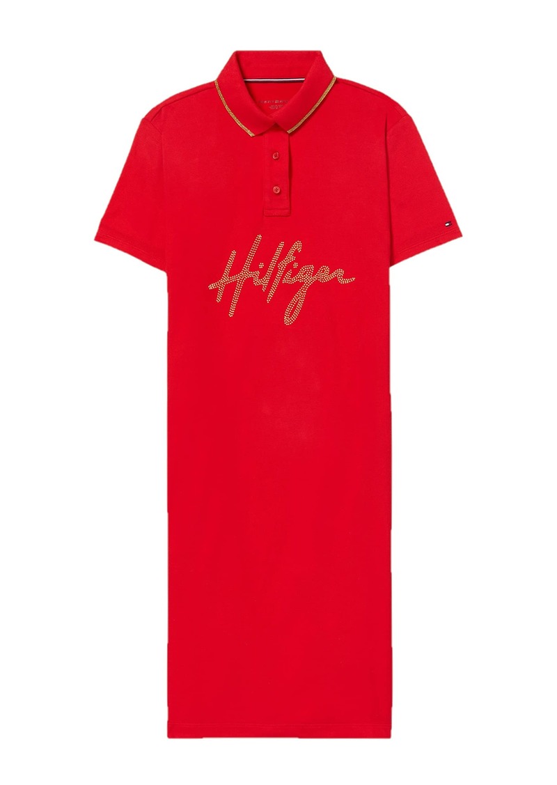 Tommy Hilfiger Womens Adaptive Gold Appliqué Signature Polo with Magnetic Closure Casual Dress   US