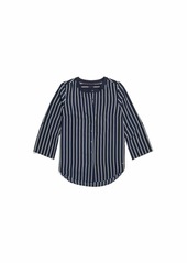 Tommy Hilfiger Women's Adaptive Collarless Shirt with Magnetic Buttons CORE Navy/Yolk Yellow-PT/Multi XS