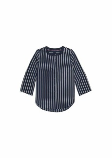 Tommy Hilfiger Women's Adaptive Collarless Shirt with Magnetic Buttons CORE Navy/Yolk Yellow-PT/Multi S