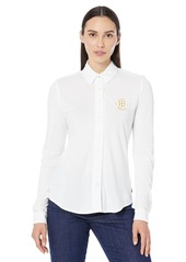 Tommy Hilfiger Women's Adaptive Monogram Shirt with Magnetic Closure Optic White TH XXL