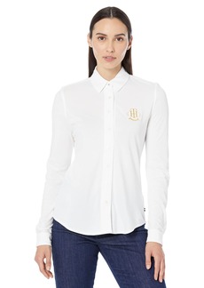Tommy Hilfiger Women's Adaptive Monogram Shirt with Magnetic Closure Optic White TH L