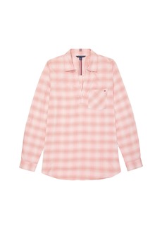 Tommy Hilfiger womens Adaptive Popover Shirt With Wide Neck Opening Blouse Glacier Pink Multi  US