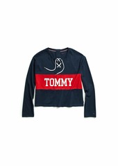 Tommy Hilfiger Women's Adaptive Seated Fit Icon Long Sleeve Crop Top T Shirt with Velcro black/red/multi XL