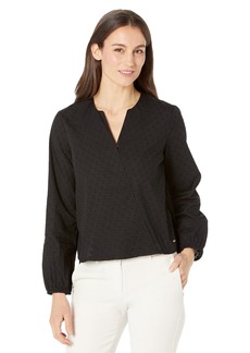 Tommy Hilfiger Women's Adaptive Seated Fit Textured Dot Wrap Top with Velcro Closure TH DEEP Black S