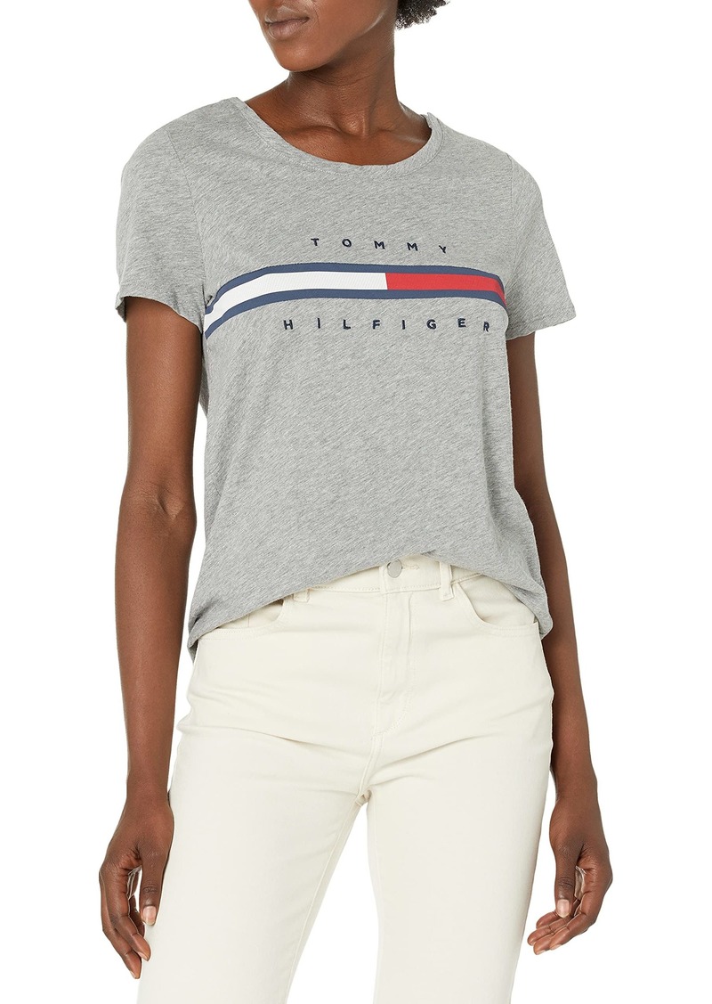 Tommy Hilfiger Women's Adaptive T Shirt with Magnetic Closure Signature Stripe Tee Cs  Grey Hearope