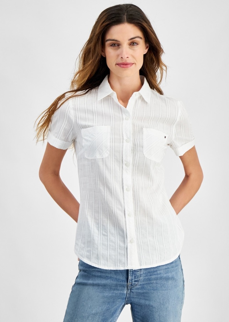 Tommy Hilfiger Women's Amelie Cotton Textured Camp Shirt - Brt White