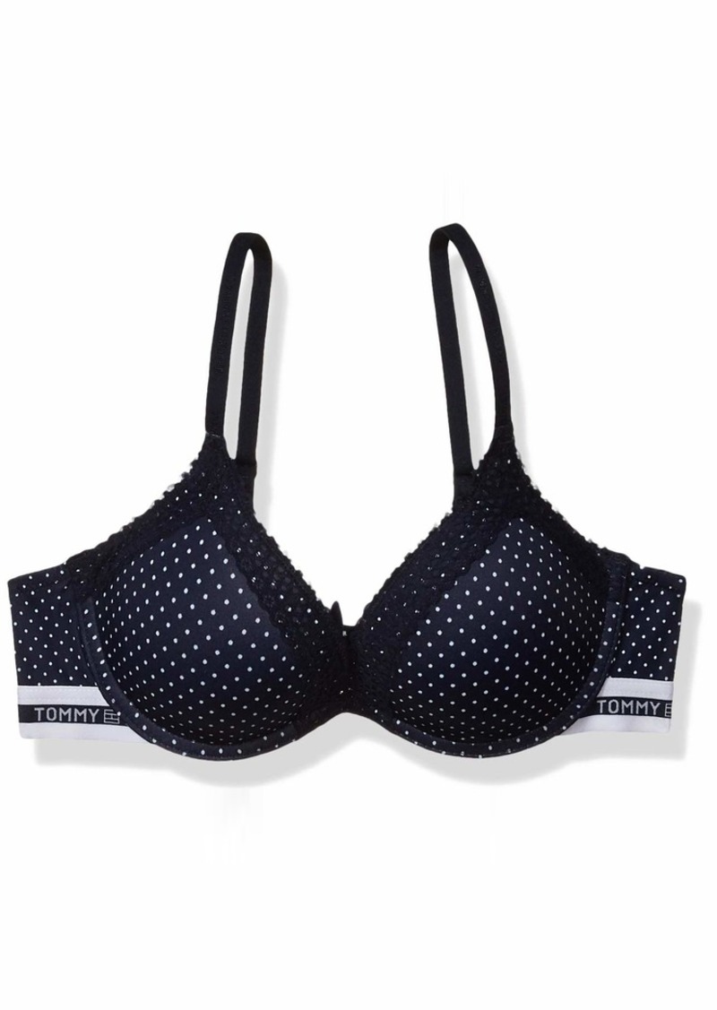 Tommy Hilfiger Tommy Hilfiger Women's Basic Comfort Push Up Underwire  Convertible Bra with Lace Pin dot Navy Blazer/Bright White