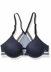 Tommy Hilfiger Women's Basic Comfort Push Up Underwire Racerback Bra with Lace Pin dot Navy Blazer Bright White