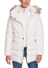 Tommy Hilfiger Women's Bibbed Faux-Fur-Trim Hooded Puffer Coat, Created for Macy's - Aubergine