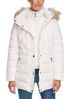 Tommy Hilfiger Women's Bibbed Faux-Fur-Trim Hooded Puffer Coat, Created for Macy's - White