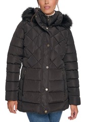 Tommy Hilfiger Women's Bibbed Faux-Fur-Trim Hooded Puffer Coat, Created for Macy's - Aubergine