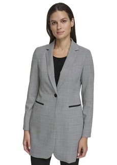 Tommy Hilfiger Women's Long Plaid Fitted Single Button Blazer