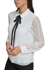 Tommy Hilfiger Women's Bow-Tied Eyelet Blouse - Ivory/Black