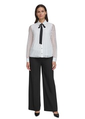 Tommy Hilfiger Women's Bow-Tied Eyelet Blouse - Ivory/Black