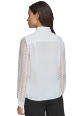 Tommy Hilfiger Women's Bow-Tied Eyelet Blouse - Ivory/Black