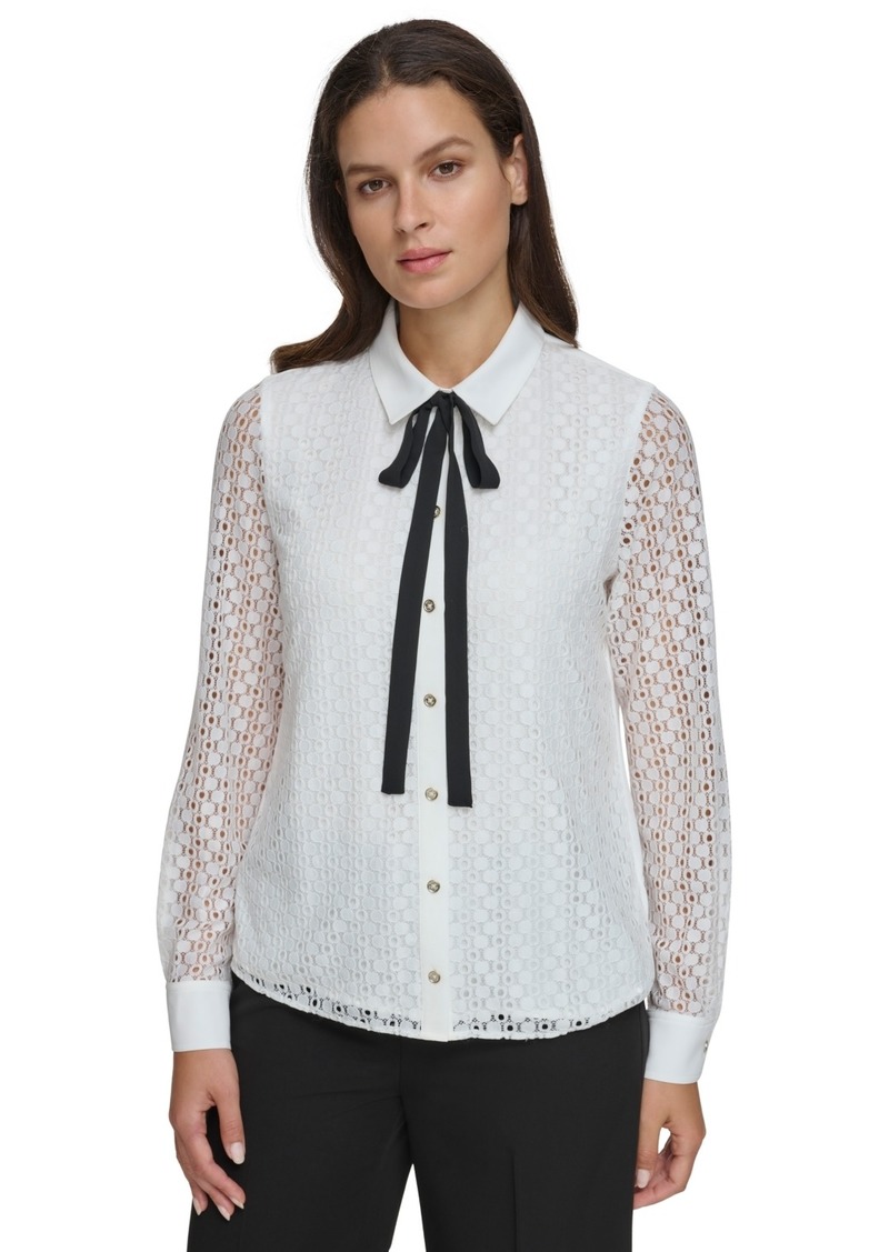 Tommy Hilfiger Women's Bow-Tied Eyelet Blouse - Ivory/Black