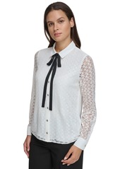 Tommy Hilfiger Women's Bow-Tied Eyelet Blouse - Ivory/Black