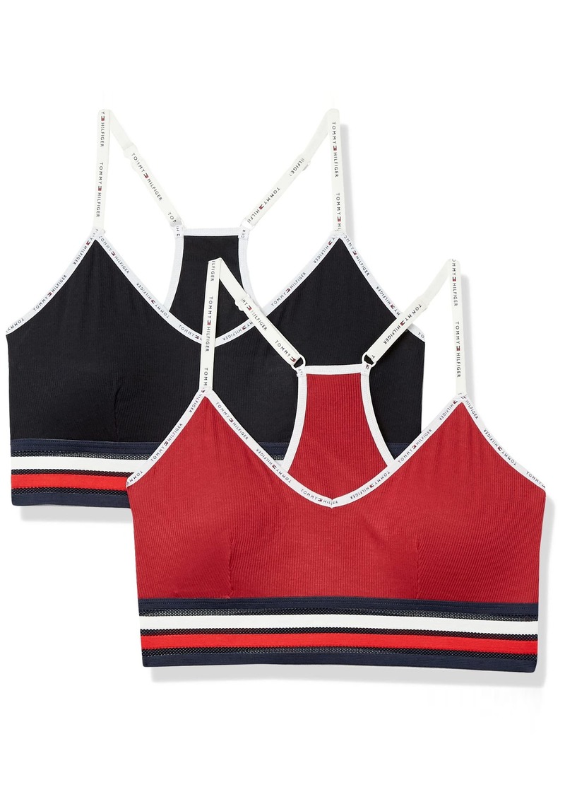 Tommy Hilfiger Women's Bra Cotton Rib Racerback Bralette 2 Pack Red/Black XL