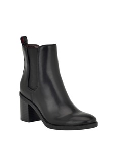 Tommy Hilfiger Women's Brae Mid Heel Pull On Chelsea Boots - Black- Faux Leather, Textile