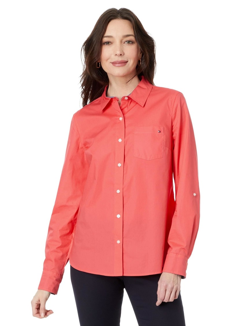 Tommy Hilfiger Women's Button Down Long Sleeve Collared Shirt with Chest Pocket